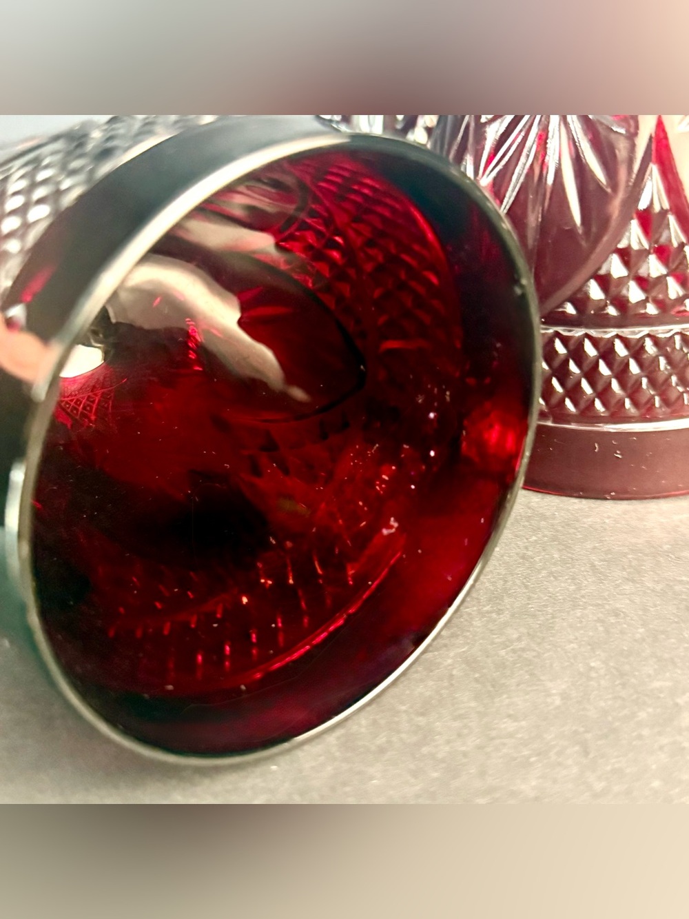 Vintage CRISTAL D'ARQUES Durand ANTIQUE RUBY RED Water Wine glasses 8" Set 4 - Picture 8 of 15